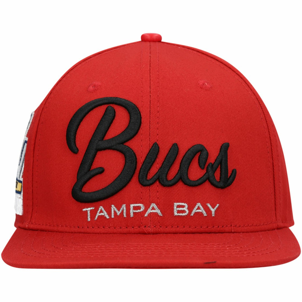 Tampa Bay Buccaneers Pro Standard LV Super Bowl Champions Script Wordmark Snapback Hat - Red discount