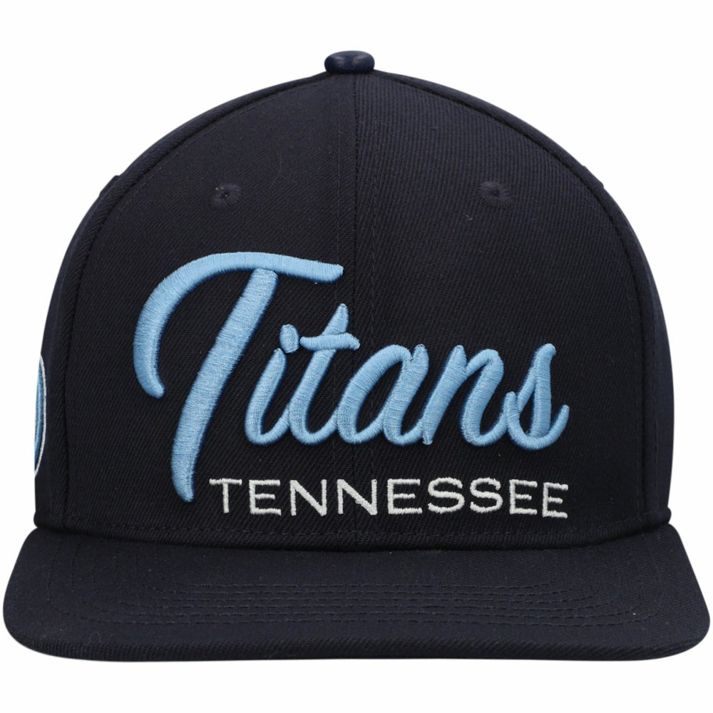 Tennessee Titans Pro Standard Script Wordmark Snapback Hat - Navy sale