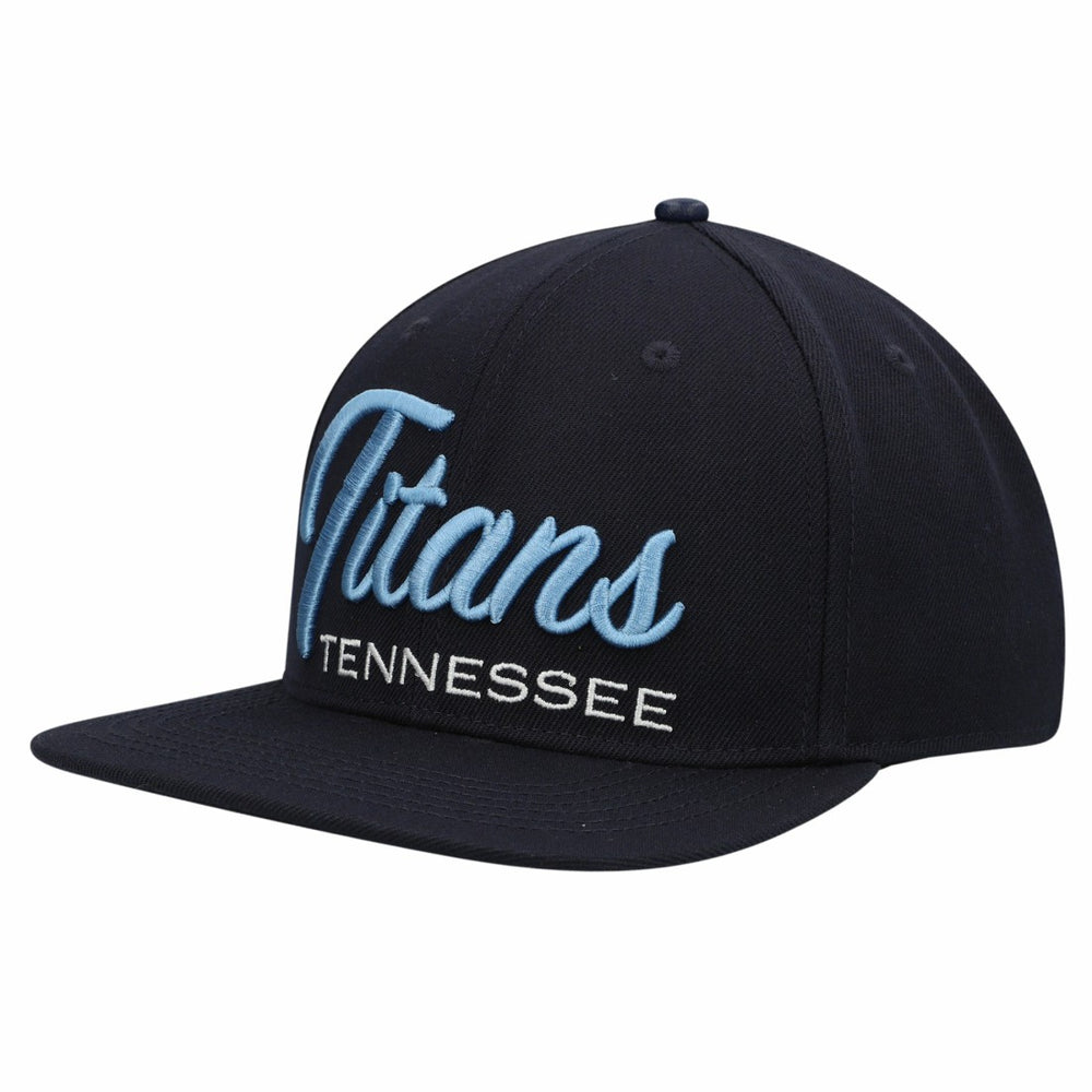 Tennessee Titans Pro Standard Script Wordmark Snapback Hat - Navy sale