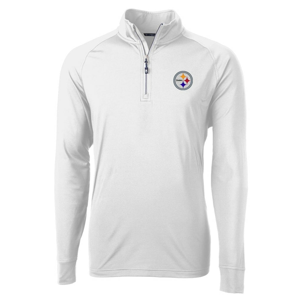 Pittsburgh Steelers Cutter & Buck Adapt Eco Knit Quarter-Zip Pullover Jacket - White on sale