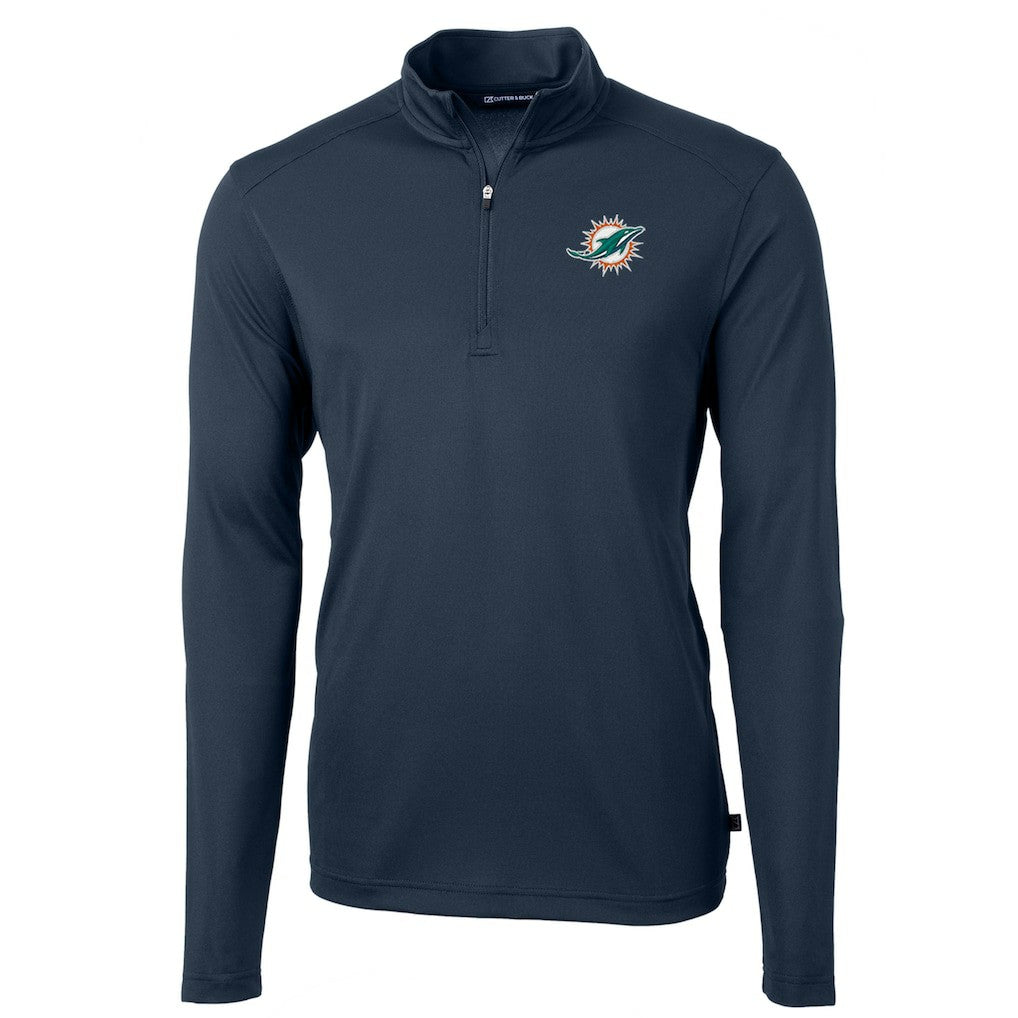 Miami Dolphins Cutter & Buck Virtue Eco Pique Recycled Quarter-Zip Pullover Jacket - Navy sale