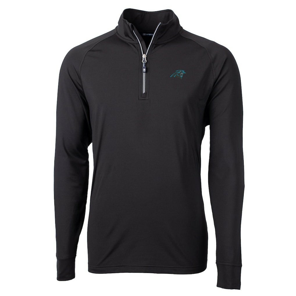 Carolina Panthers Cutter & Buck Big & Tall Adapt Eco Knit Quarter-Zip Pullover Jacket - Black for sale