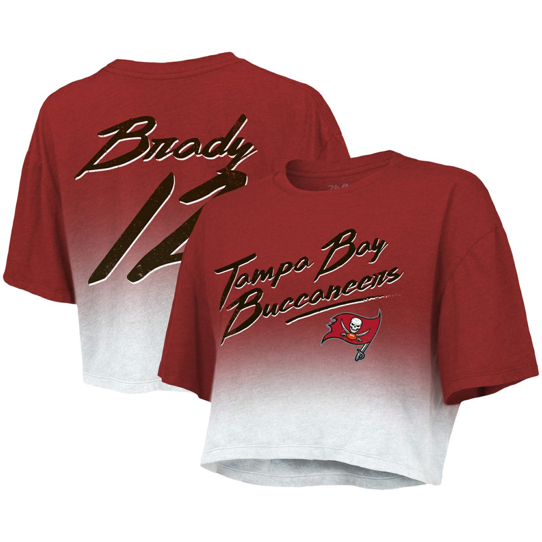 Tom Brady Tampa Bay Buccaneers Majestic Threads Women's Drip-Dye Player Name & Number Tri-Blend Crop T-Shirt - Red/White on sale