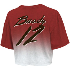 Tom Brady Tampa Bay Buccaneers Majestic Threads Women's Drip-Dye Player Name & Number Tri-Blend Crop T-Shirt - Red/White on sale