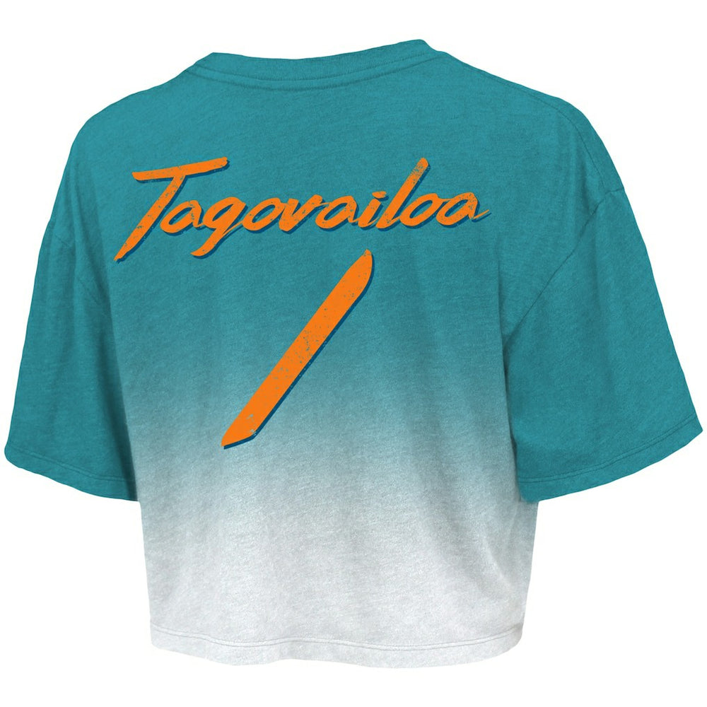 Tua Tagovailoa Miami Dolphins Majestic Threads Women's Dip-Dye Player Name & Number Crop Top - Aqua/White online