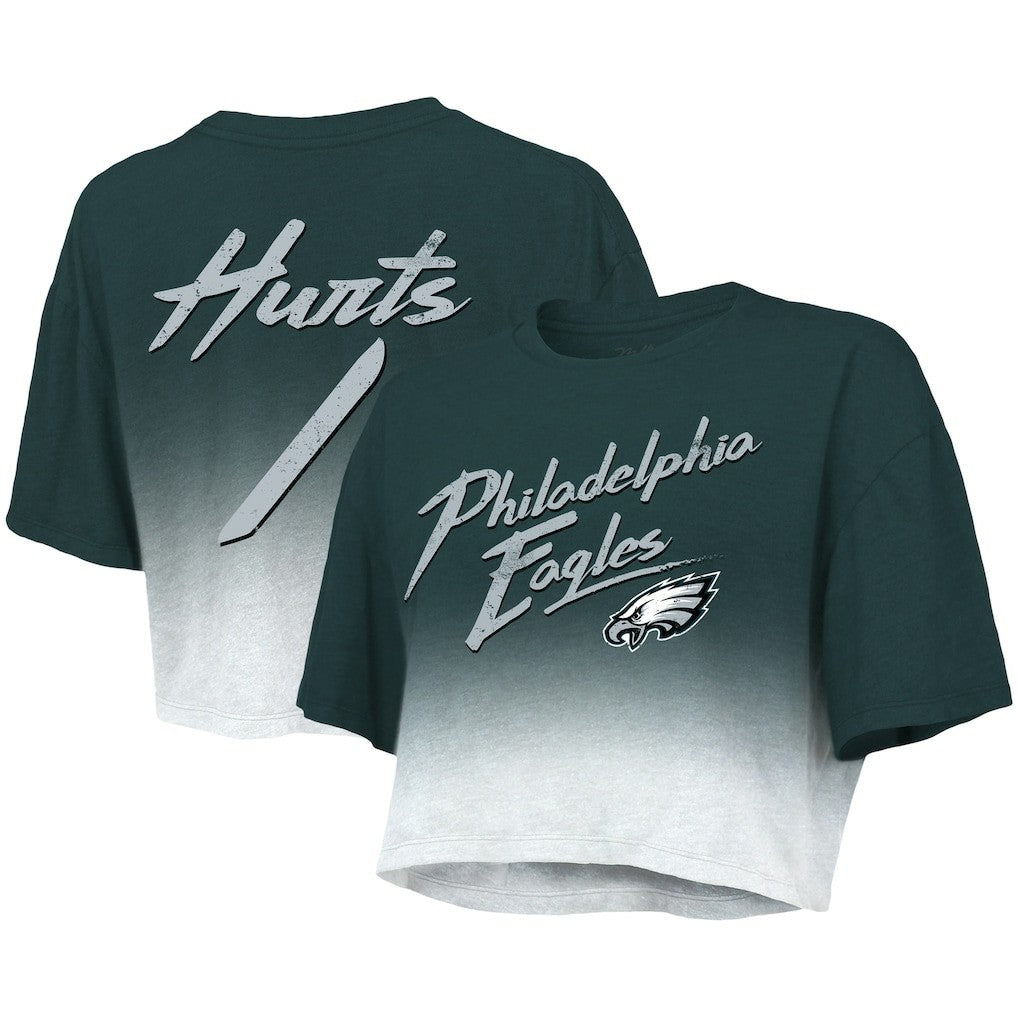 Jalen Hurts Philadelphia Eagles Majestic Threads Women's Dip-Dye Player Name & Number Crop Top - Green/White on sale