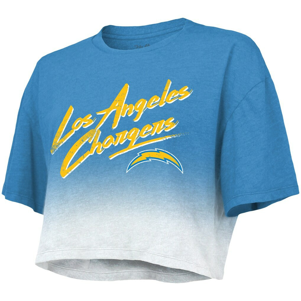 Justin Herbert Los Angeles Chargers Majestic Threads Women's Dip-Dye Player Name & Number Crop Top - Powder Blue/White discount
