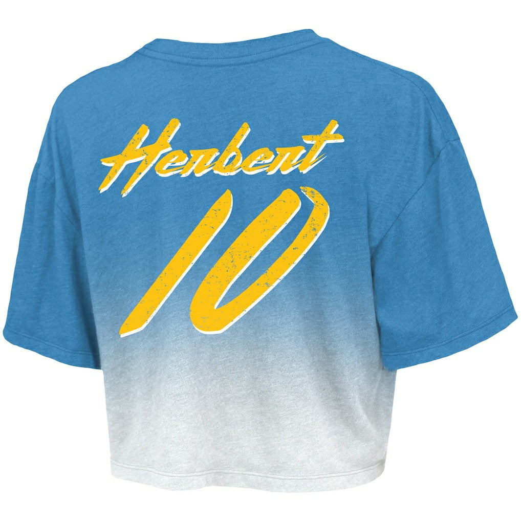 Justin Herbert Los Angeles Chargers Majestic Threads Women's Dip-Dye Player Name & Number Crop Top - Powder Blue/White discount