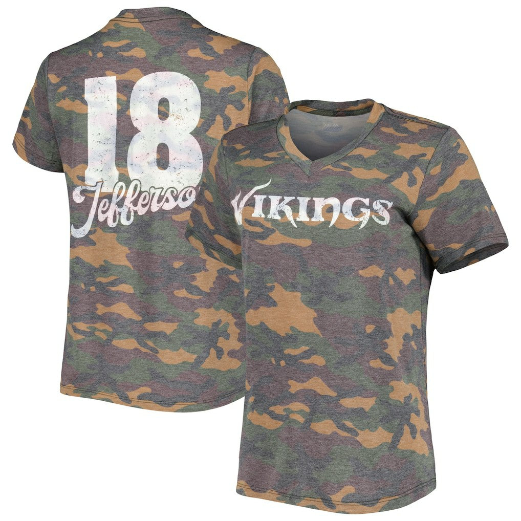 Justin Jefferson Minnesota Vikings Women's Name & Number Tri-Blend V-Neck T-Shirt - Camo on sale