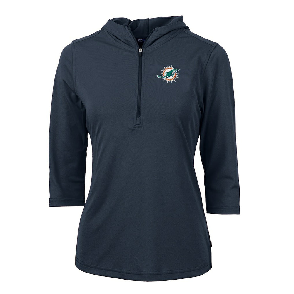 Miami Dolphins Cutter & Buck Women's Virtue Eco Pique Half-Zip 3/4 Sleeve Pullover Hoodie - Navy online