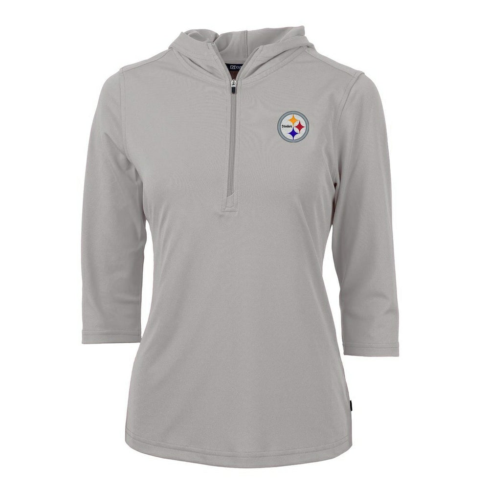 Pittsburgh Steelers Cutter & Buck Women's Virtue Eco Pique Half-Zip 3/4 Sleeve Pullover Hoodie - Gray discount