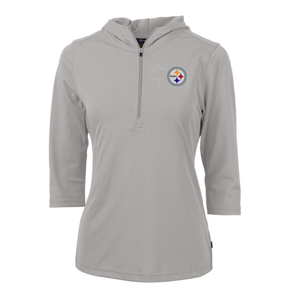 Pittsburgh Steelers Cutter & Buck Women's Virtue Eco Pique Half-Zip 3/4 Sleeve Pullover Hoodie - Gray discount
