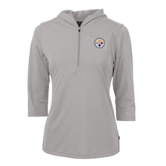 Pittsburgh Steelers Cutter & Buck Women's Virtue Eco Pique Half-Zip 3/4 Sleeve Pullover Hoodie - Gray discount