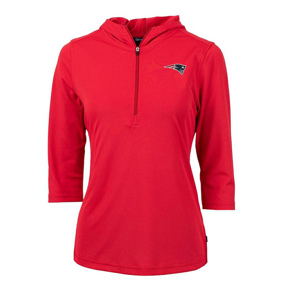 New England Patriots Cutter & Buck Women's Virtue Eco Pique Half-Zip 3/4 Sleeve Pullover Hoodie - Red sale