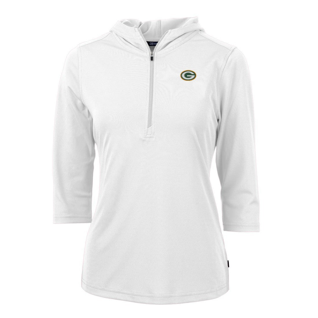 Green Bay Packers Cutter & Buck Women's Virtue Eco Pique Half-Zip 3/4 Sleeve Pullover Hoodie - White on sale