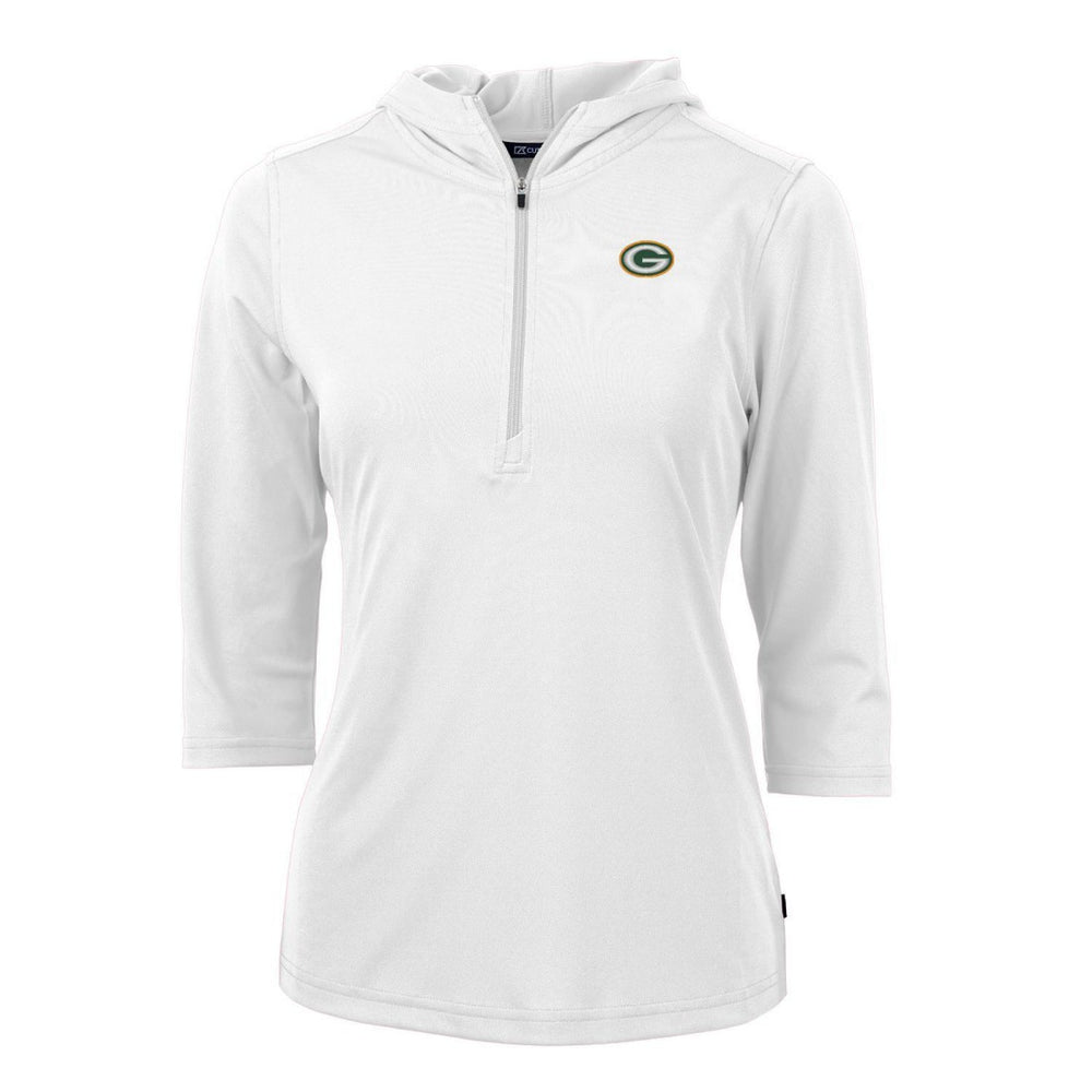 Green Bay Packers Cutter & Buck Women's Virtue Eco Pique Half-Zip 3/4 Sleeve Pullover Hoodie - White on sale