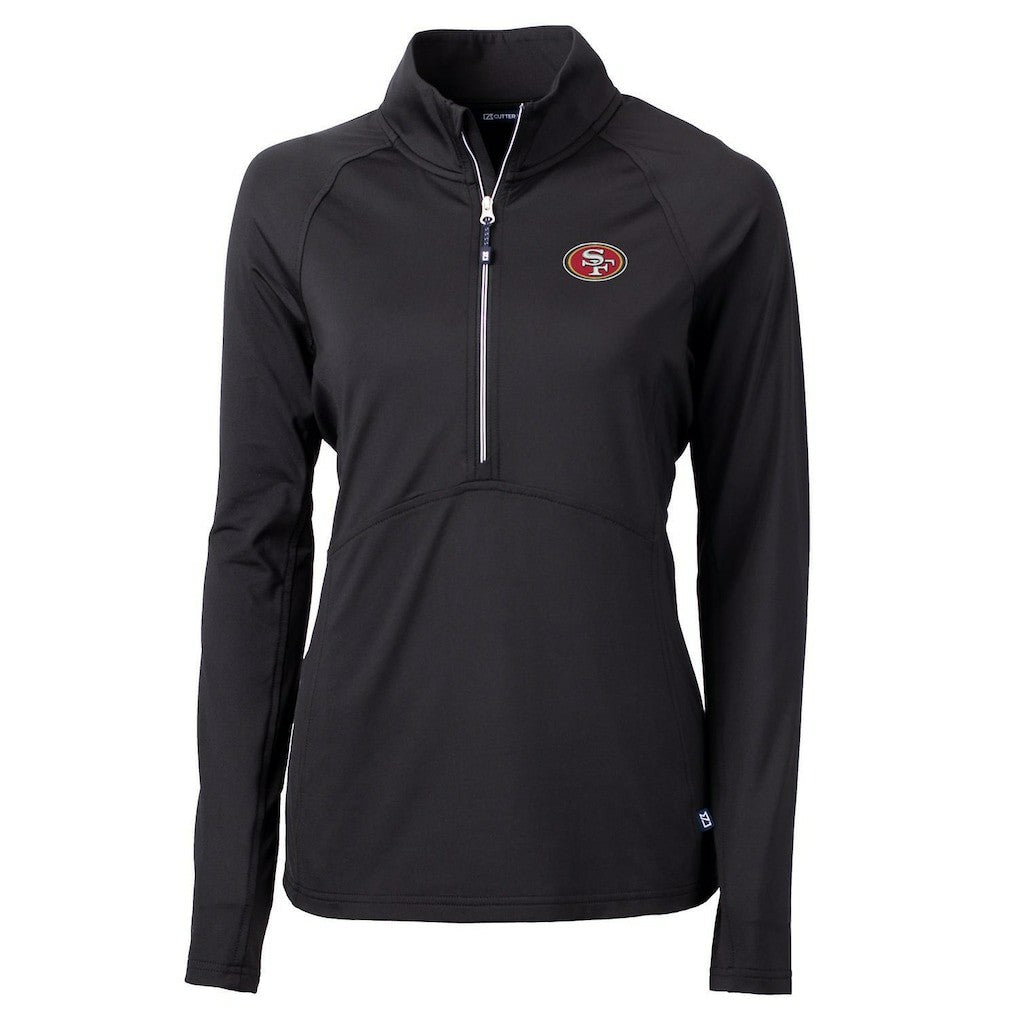 San Francisco 49ers Cutter & Buck Women's Adapt Eco Knit Half-Zip Pullover Jacket - Black on sale