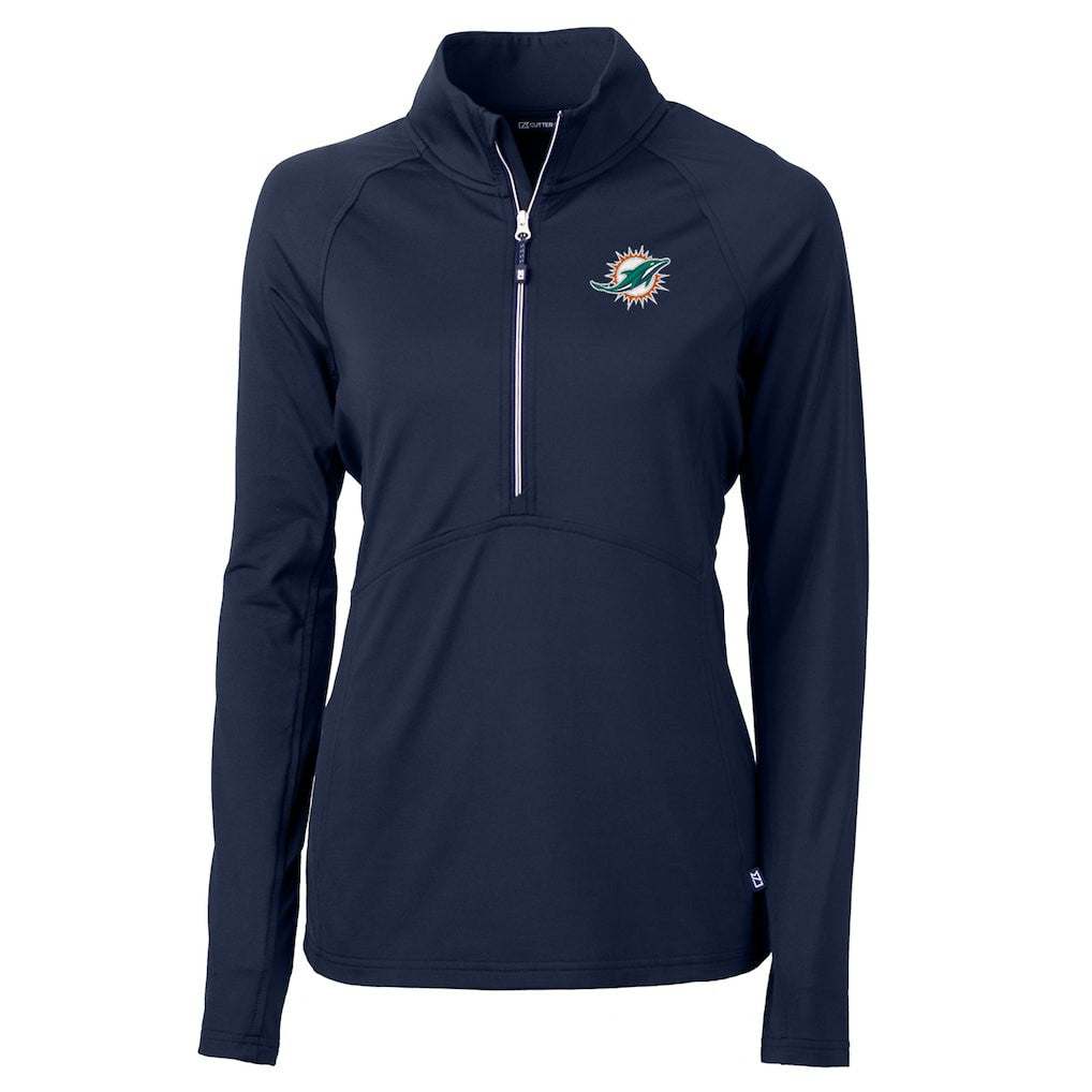 Miami Dolphins Cutter & Buck Women's Adapt Eco Knit Half-Zip Pullover Jacket - Navy sale