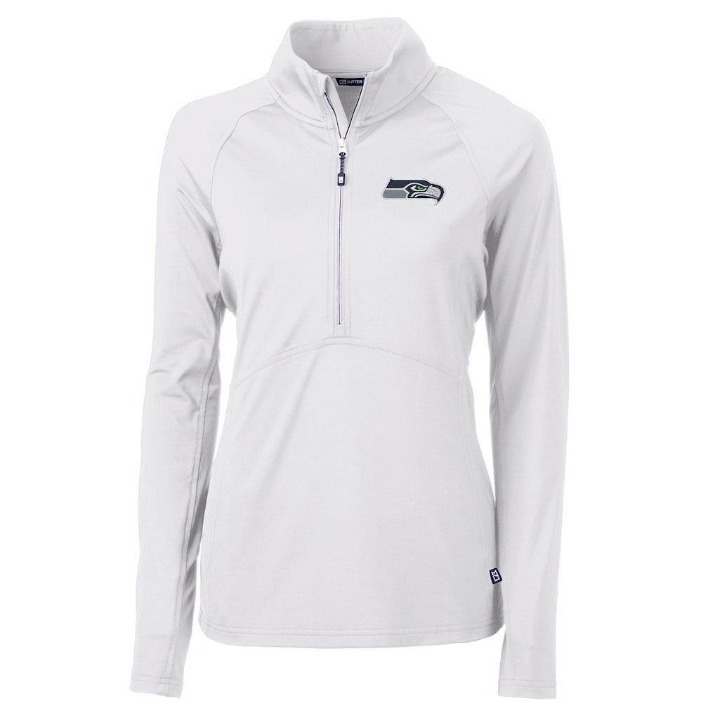 Seattle Seahawks Cutter & Buck Women's Adapt Eco Knit Half-Zip Pullover Jacket - White for sale