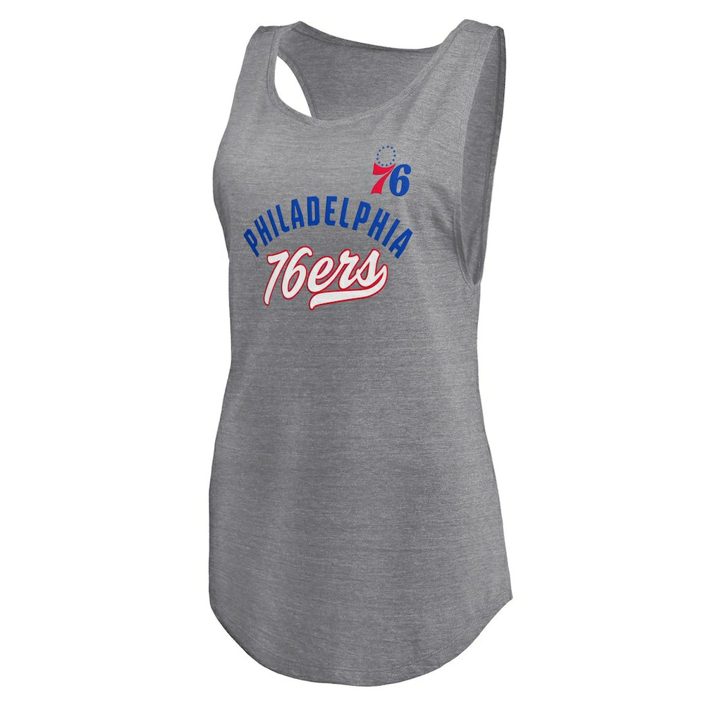 Philadelphia 76ers Women's Quality Time Open Scoop Neck Tri-Blend Tank Top - Heathered Gray | Fanatics cheap