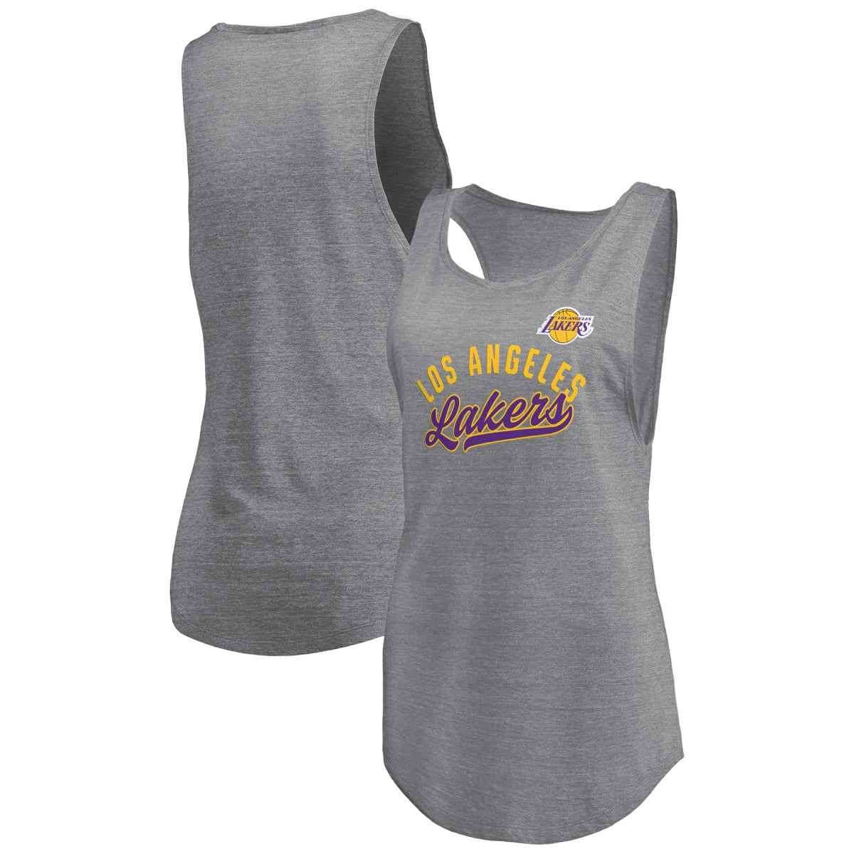 Los Angeles Lakers Women's Quality Time Open Scoop Neck Tri-Blend Tank Top - Heathered Gray | Fanatics shop