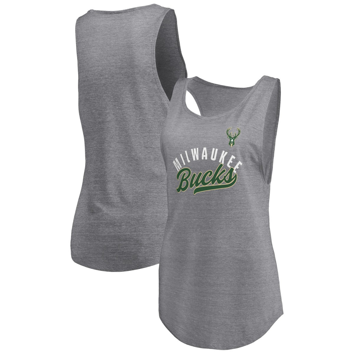 Milwaukee Bucks Women's Quality Time Open Scoop Neck Tri-Blend Tank Top - Heathered Gray | Fanatics online
