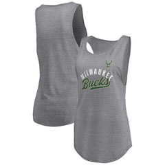 Milwaukee Bucks Women's Quality Time Open Scoop Neck Tri-Blend Tank Top - Heathered Gray | Fanatics online