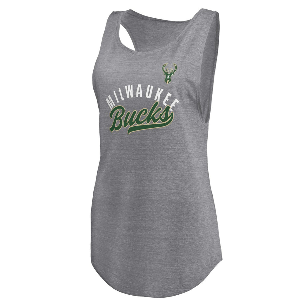 Milwaukee Bucks Women's Quality Time Open Scoop Neck Tri-Blend Tank Top - Heathered Gray | Fanatics online