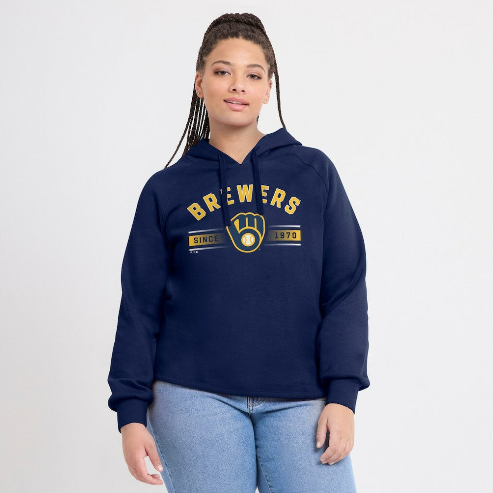 Milwaukee Brewers Women's Perfect Play Raglan Pullover Hoodie - Navy