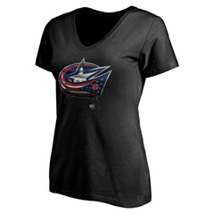 Columbus Blue Jackets Women's Personalized Midnight Mascot Logo V-Neck T-Shirt Black