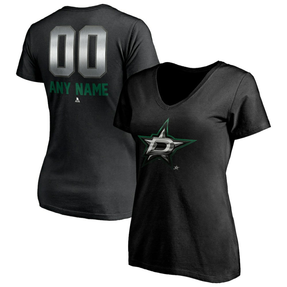 Dallas Stars Women's Personalized Midnight Mascot Logo V-Neck T-Shirt Black
