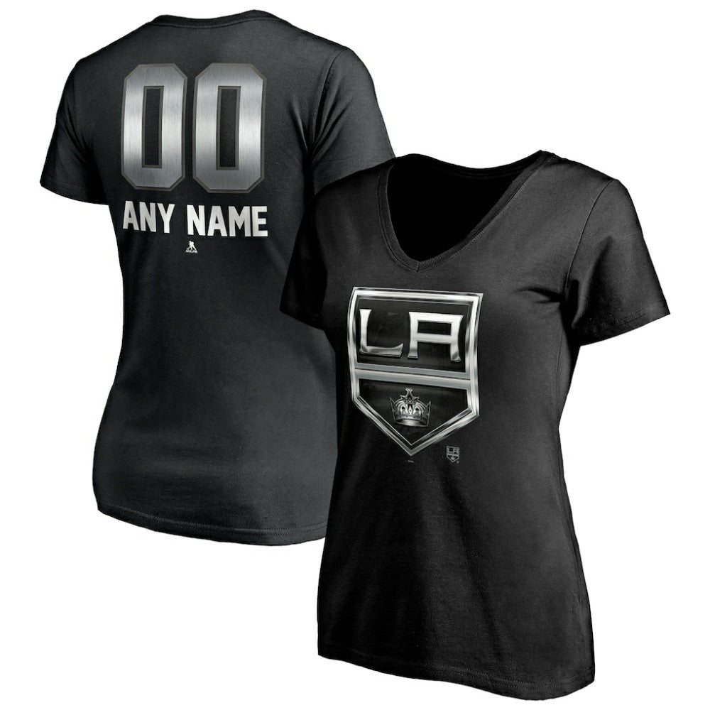 Los Angeles Kings Women's Personalized Midnight Mascot Logo V-Neck T-Shirt Black