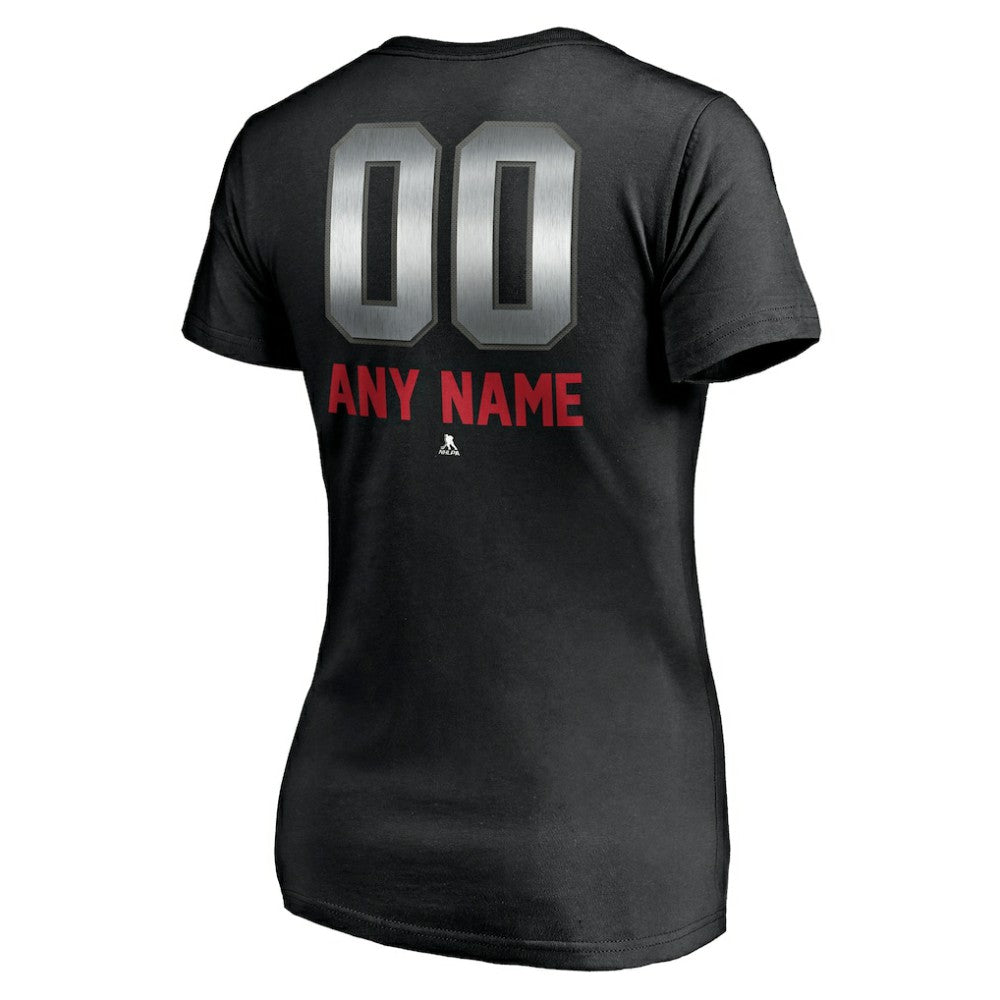 New Jersey Devils Women's Personalized Midnight Mascot Logo V-Neck T-Shirt Black