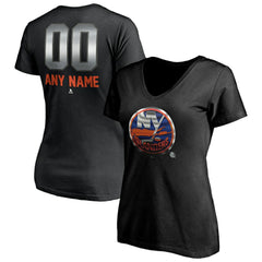 New York Islanders Women's Personalized Midnight Mascot Logo V-Neck T-Shirt Black