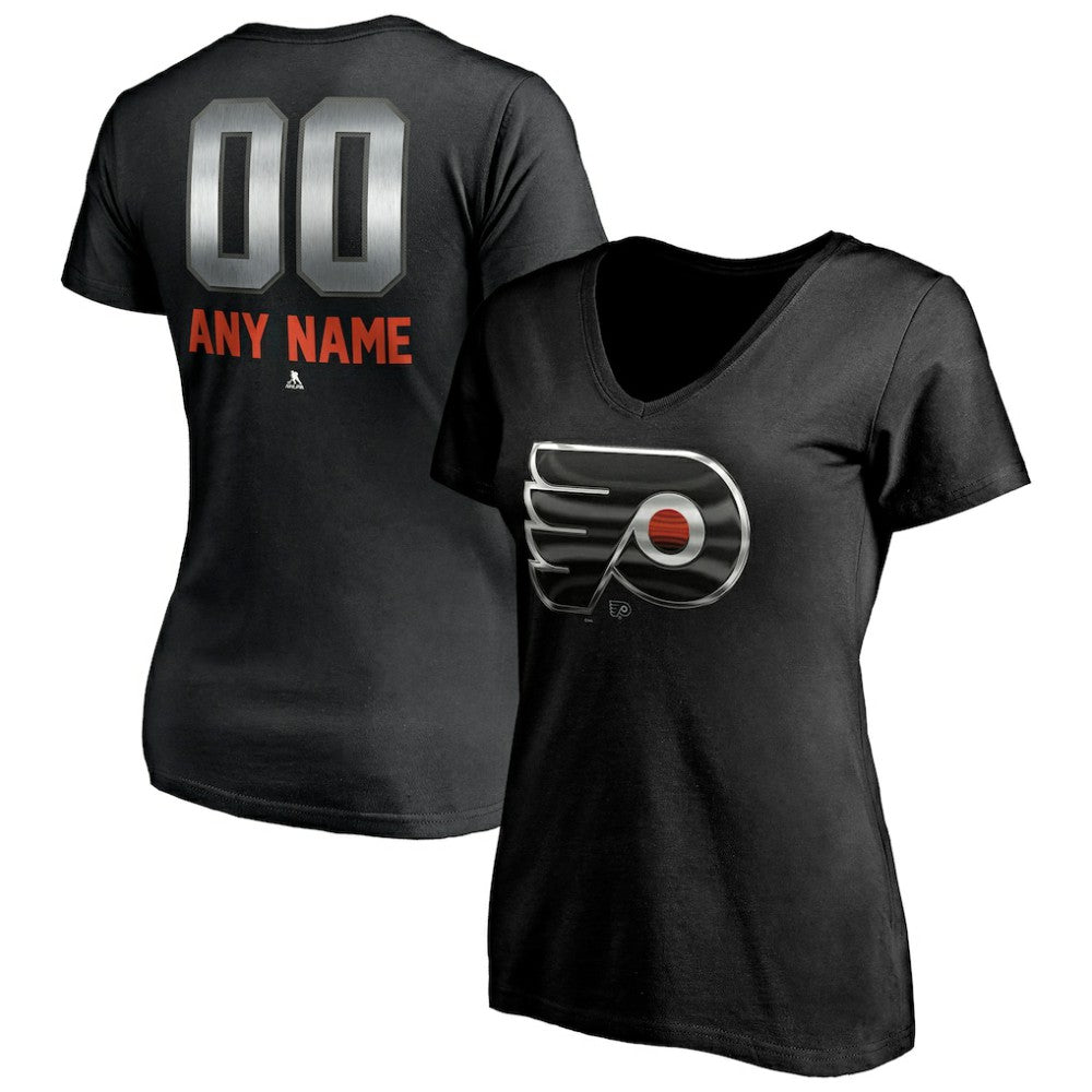 Philadelphia Flyers Women's Personalized Midnight Mascot Logo V-Neck T-Shirt Black