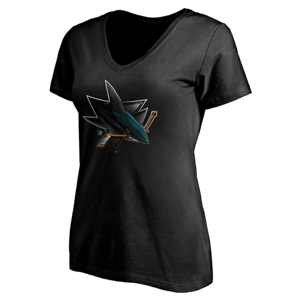 San Jose Sharks Women's Personalized Midnight Mascot Logo V-Neck T-Shirt Black