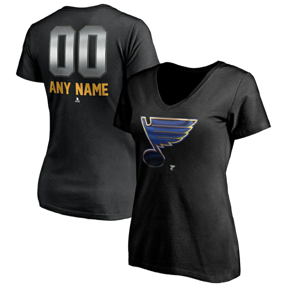 St. Louis Blues Women's Personalized Midnight Mascot Logo V-Neck T-Shirt Black