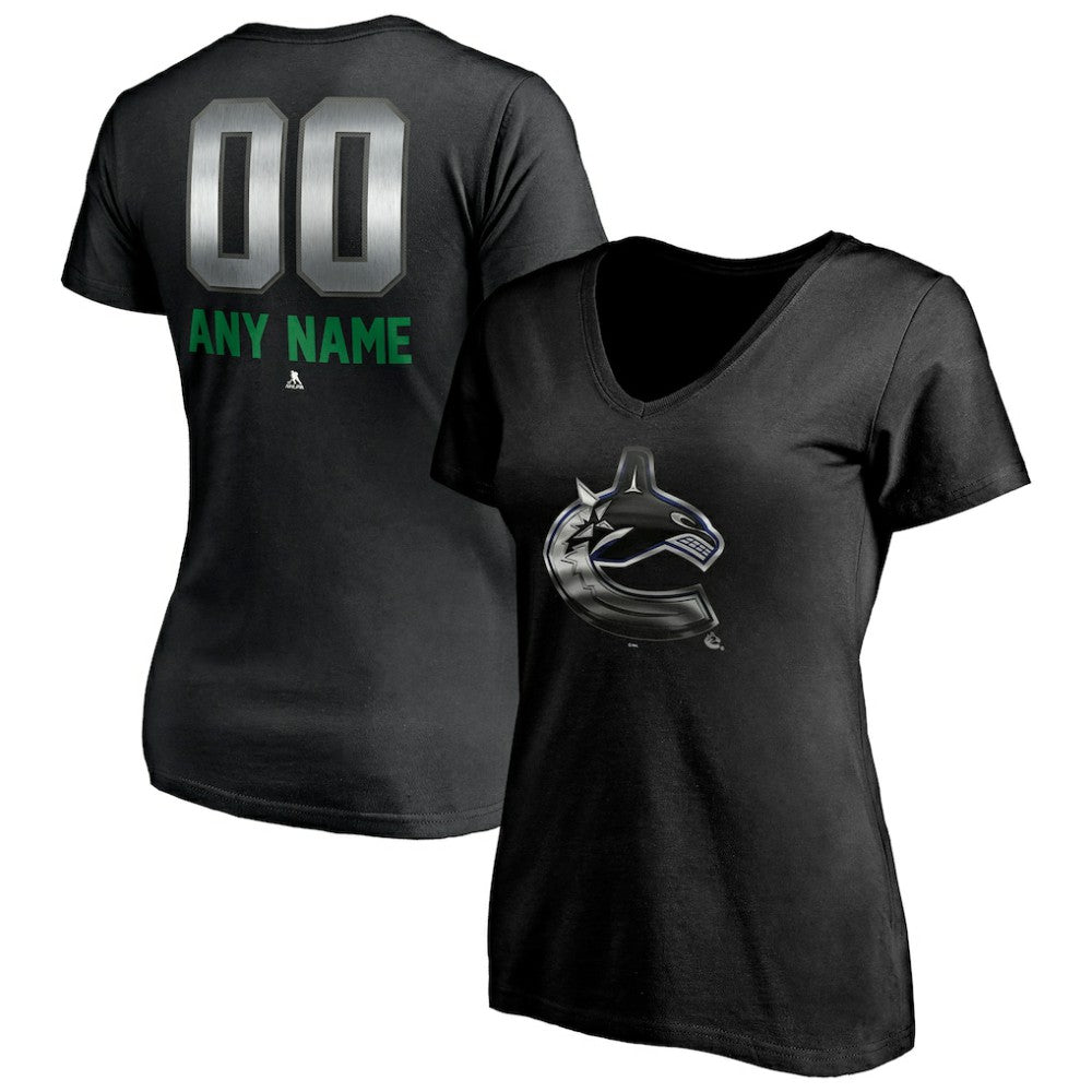 Vancouver Canucks Women's Personalized Midnight Mascot Logo V-Neck T-Shirt Black