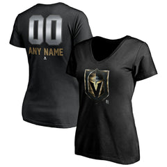 Vegas Golden Knights Women's Personalized Midnight Mascot Logo V-Neck T-Shirt Black