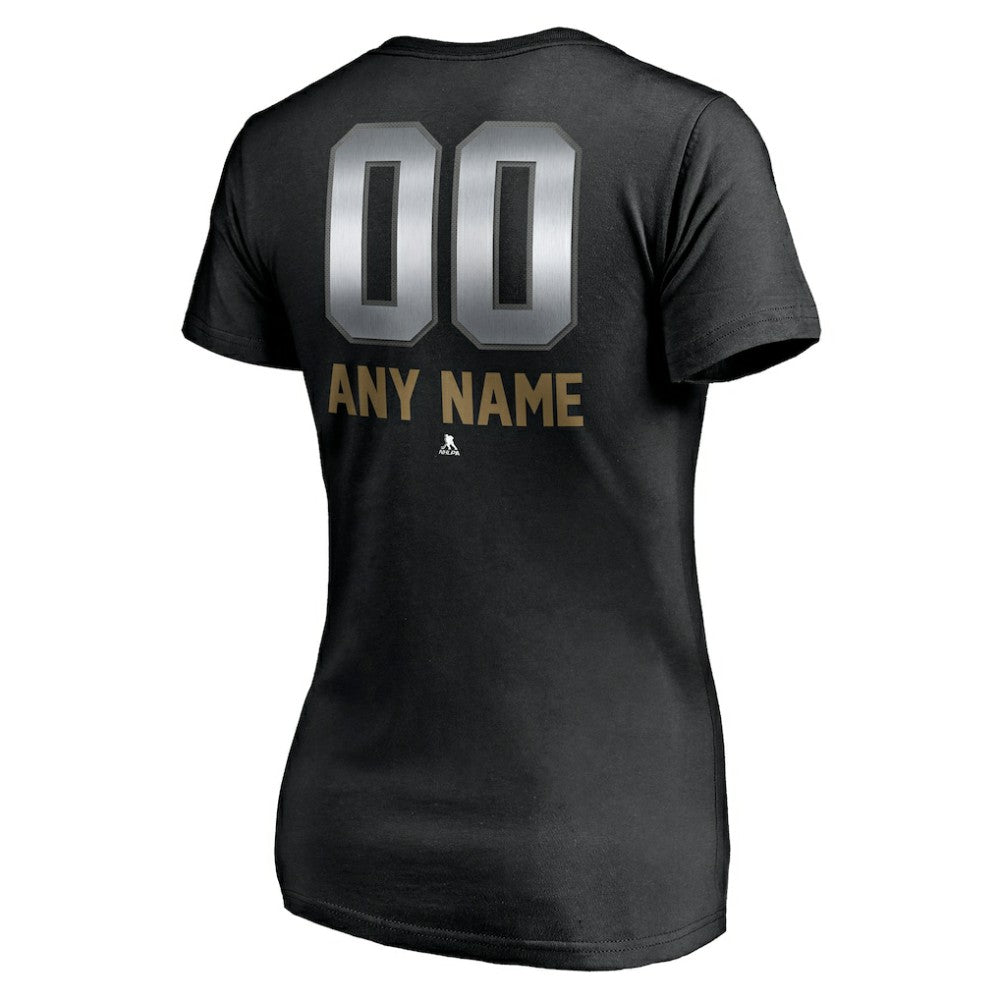 Vegas Golden Knights Women's Personalized Midnight Mascot Logo V-Neck T-Shirt Black