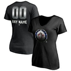 Winnipeg Jets Women's Personalized Midnight Mascot Logo V-Neck T-Shirt Black
