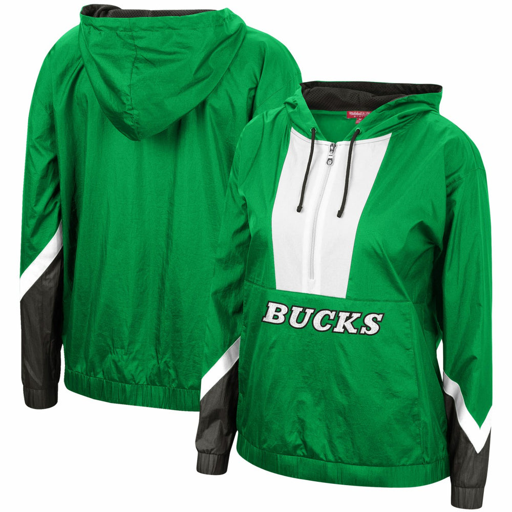 Milwaukee Bucks Women's Half-Zip Windbreaker 2.0 Hoodie - Green | Mitchell & Ness online