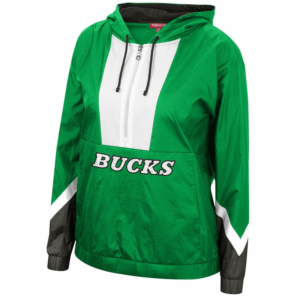 Milwaukee Bucks Women's Half-Zip Windbreaker 2.0 Hoodie - Green | Mitchell & Ness online