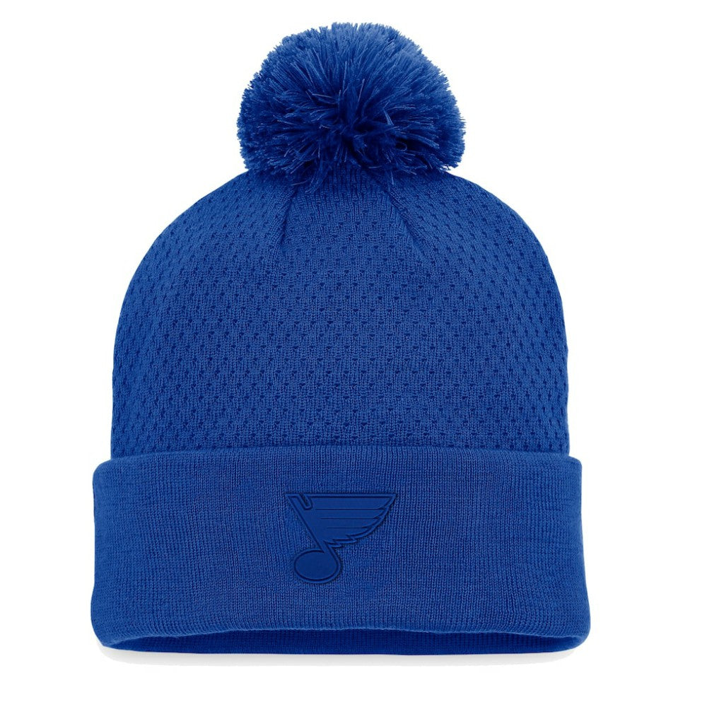 St. Louis Blues Fanatics Women's Authentic Pro Road Cuffed Knit Hat with Pom Blue