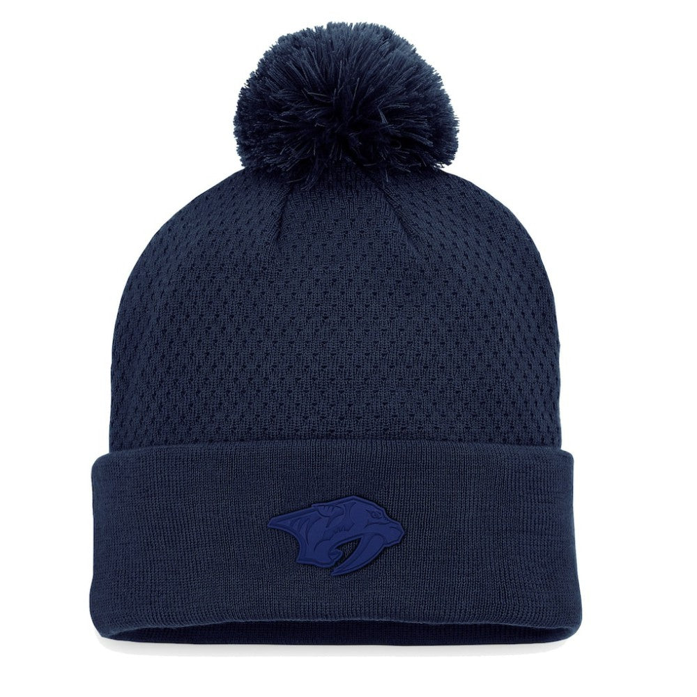 Nashville Predators Fanatics Women's Authentic Pro Road Cuffed Knit Hat with Pom Navy