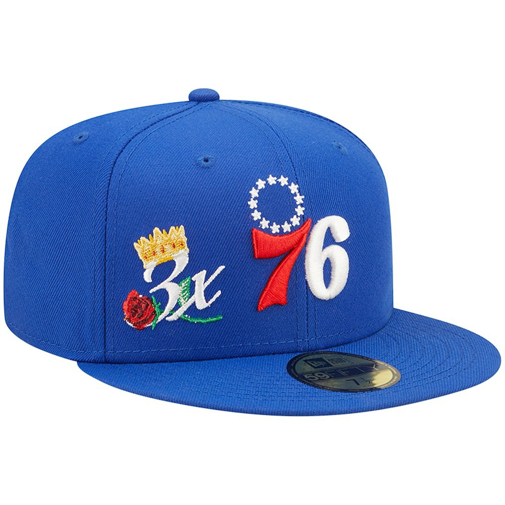 Philadelphia 76ers 3x NBA Finals Champions Crown 59FIFTY Fitted Hat - Royal | New Era on sale