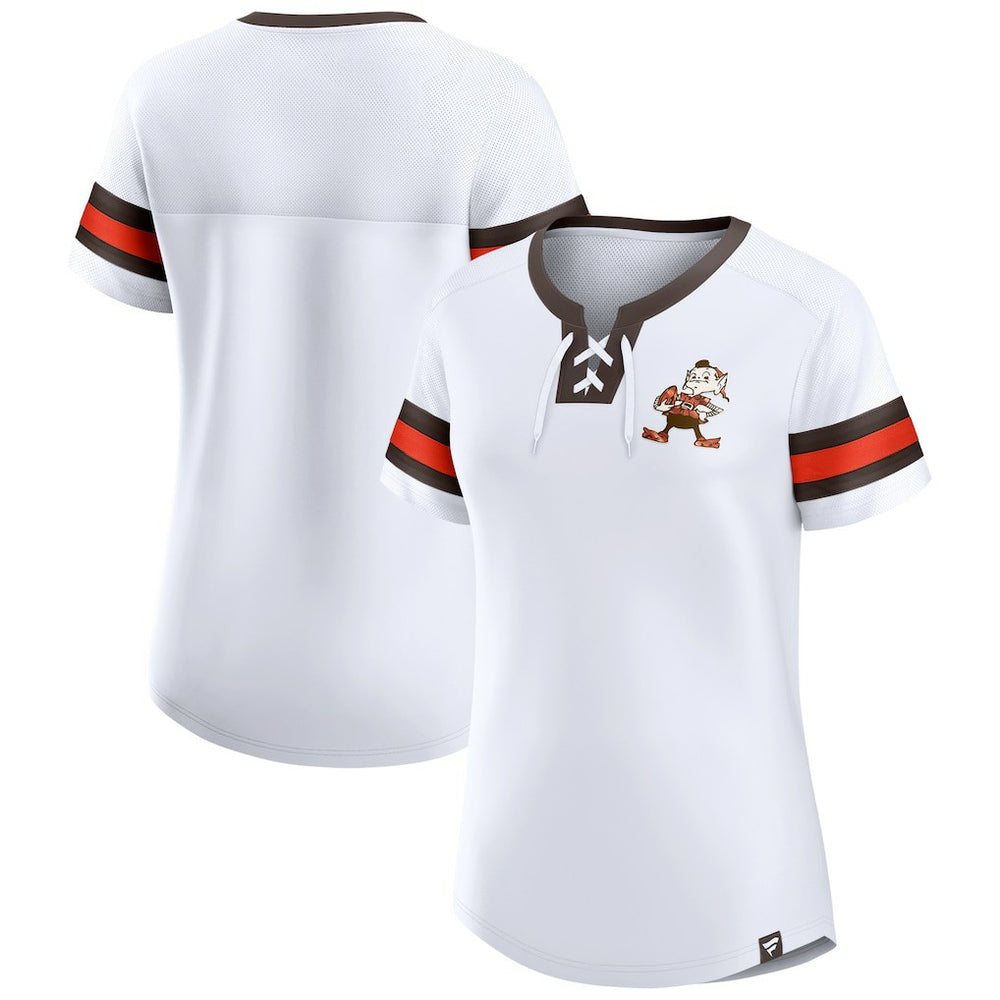 Cleveland Browns Women's Brownie The Elf Gridiron Classics Sunday Best Lace-Up T-Shirt - White for sale