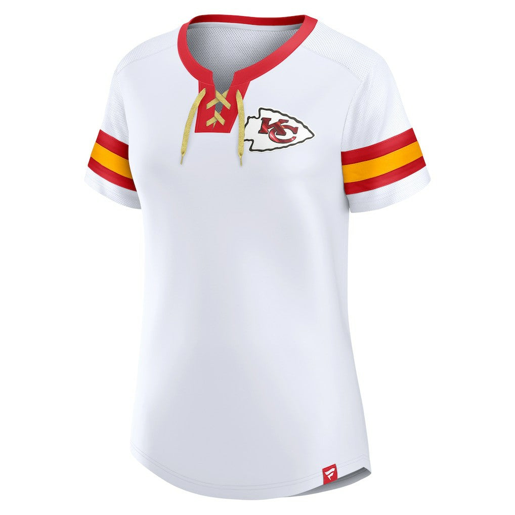 Kansas City Chiefs Women's Sunday Best Lace-Up T-Shirt - White on sale