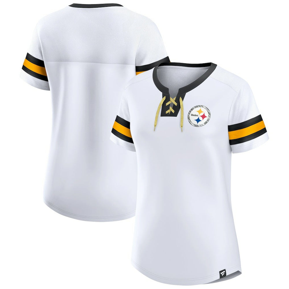 Pittsburgh Steelers Women's Sunday Best Lace-Up T-Shirt - White outlet