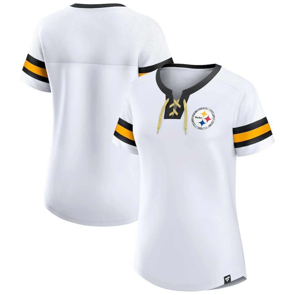 Pittsburgh Steelers Women's Sunday Best Lace-Up T-Shirt - White outlet